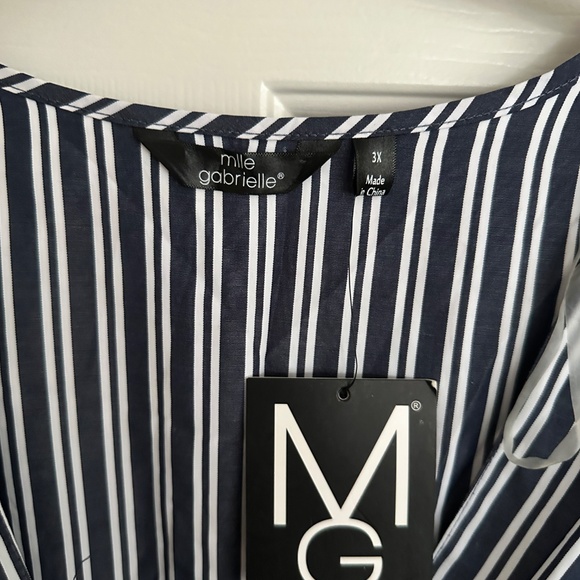 Blue Striped Roll Tab Sleeve Faux Wrap Dress - Picture 3 of 3